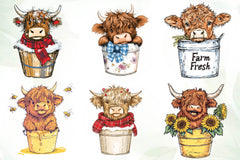 Cute Highland Cow In A Bucket Clipart Bundle - CraftNest - Digital Crafting and Art