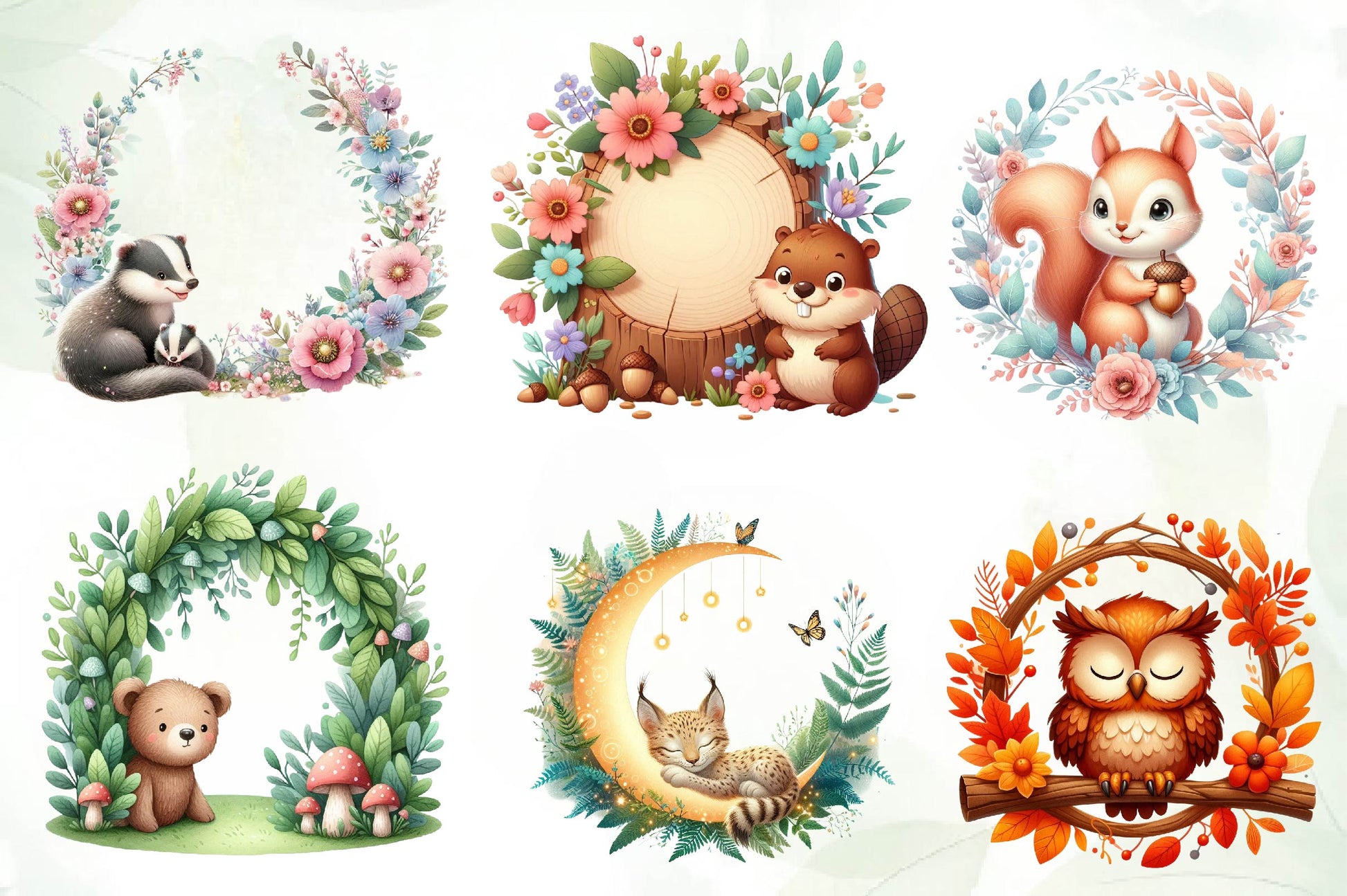 Woodland Forest Animals Frame Clipart Bundle - CraftNest - Digital Crafting and Art