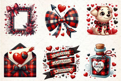 Red & Black Glitter Plaid Valentine Clipart Bundle - CraftNest - Digital Crafting and Art