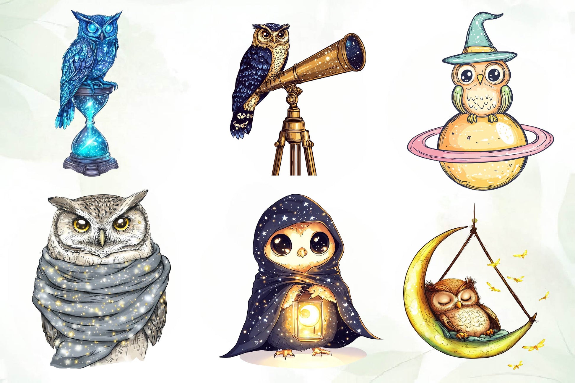 Cute Celestial Owl Clipart Bundle - CraftNest - Digital Crafting and Art