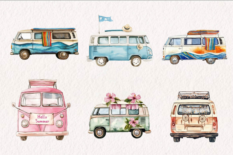 Summer Retro Van Clipart Bundle - CraftNest - Digital Crafting and Art