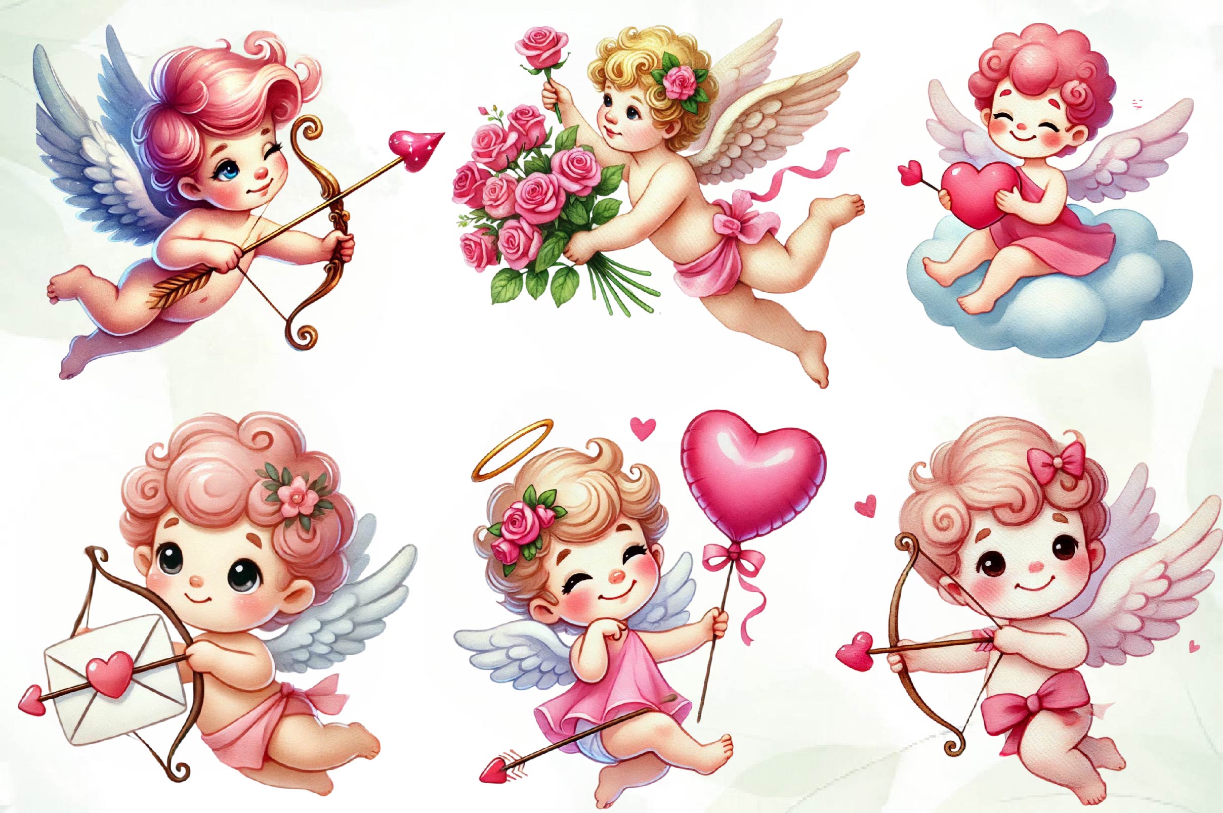Cute Pink Valentine Cupid Clipart Bundle - CraftNest - Digital Crafting and Art