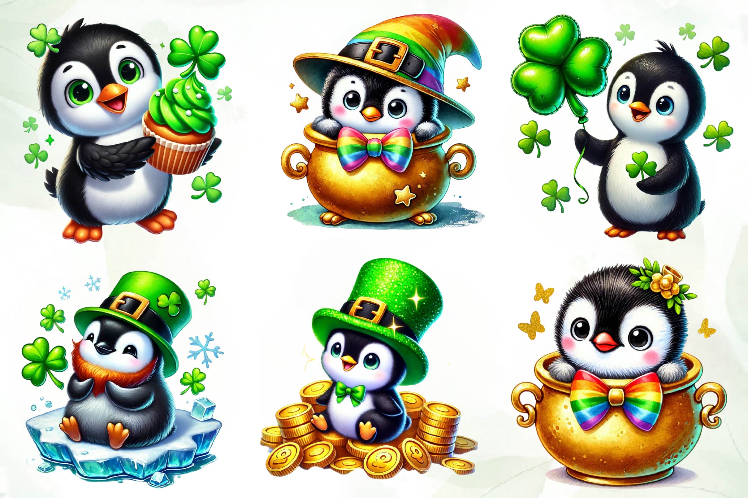 St Patricks Day Cute Penguin Clipart Bundle - CraftNest - Digital Crafting and Art