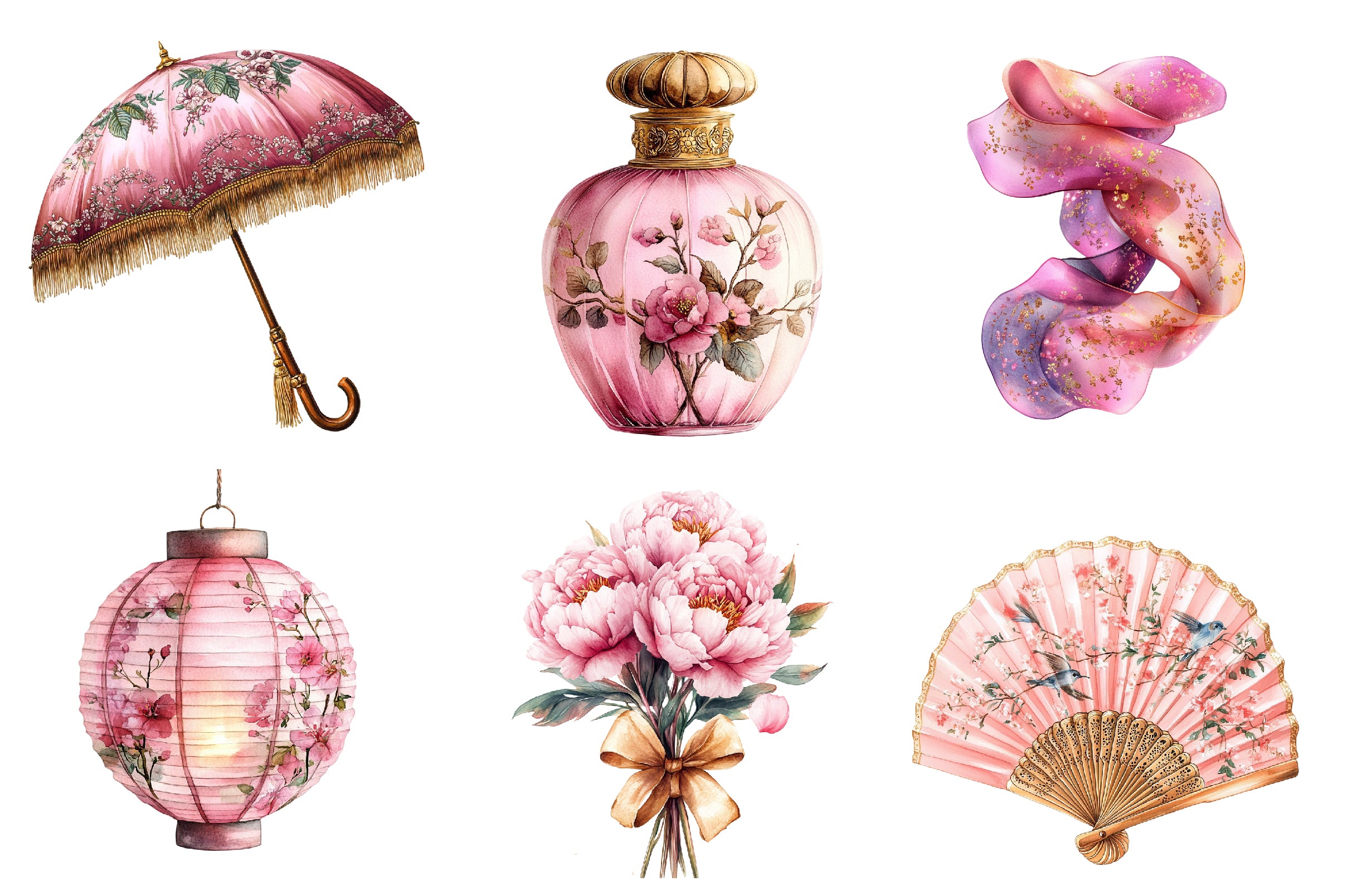 Pink Chinoiserie Summer Clipart Bundle - CraftNest - Digital Crafting and Art