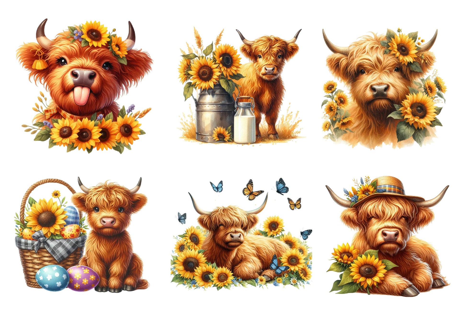 Sunflower Highland Cow Clipart Bundle - CraftNest - Digital Crafting and Art