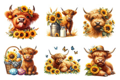 Sunflower Highland Cow Clipart Bundle - CraftNest - Digital Crafting and Art