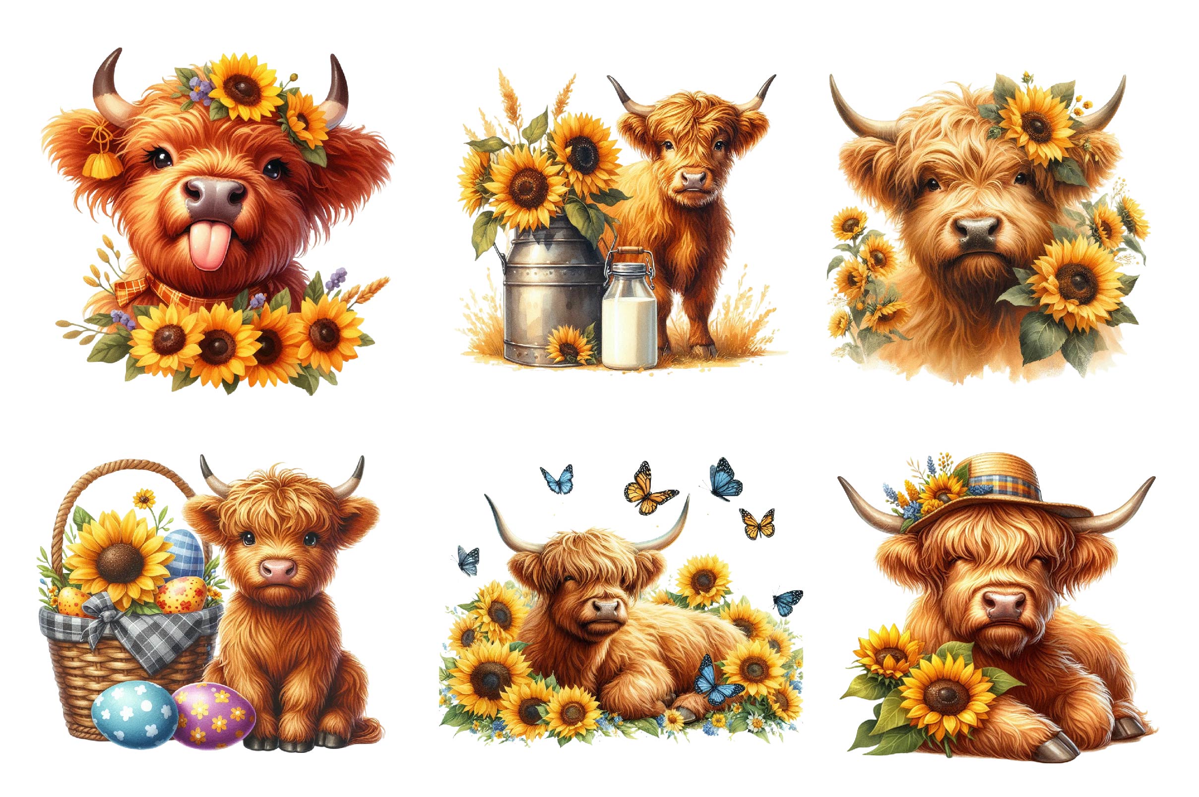 Sunflower Highland Cow Clipart Bundle - CraftNest - Digital Crafting and Art