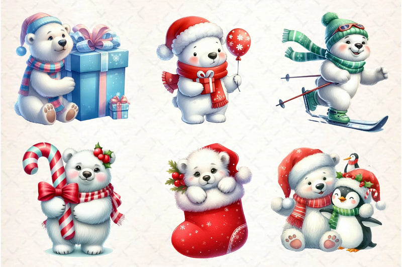 Christmas Polar Bears Clipart Bundle - CraftNest - Digital Crafting and Art