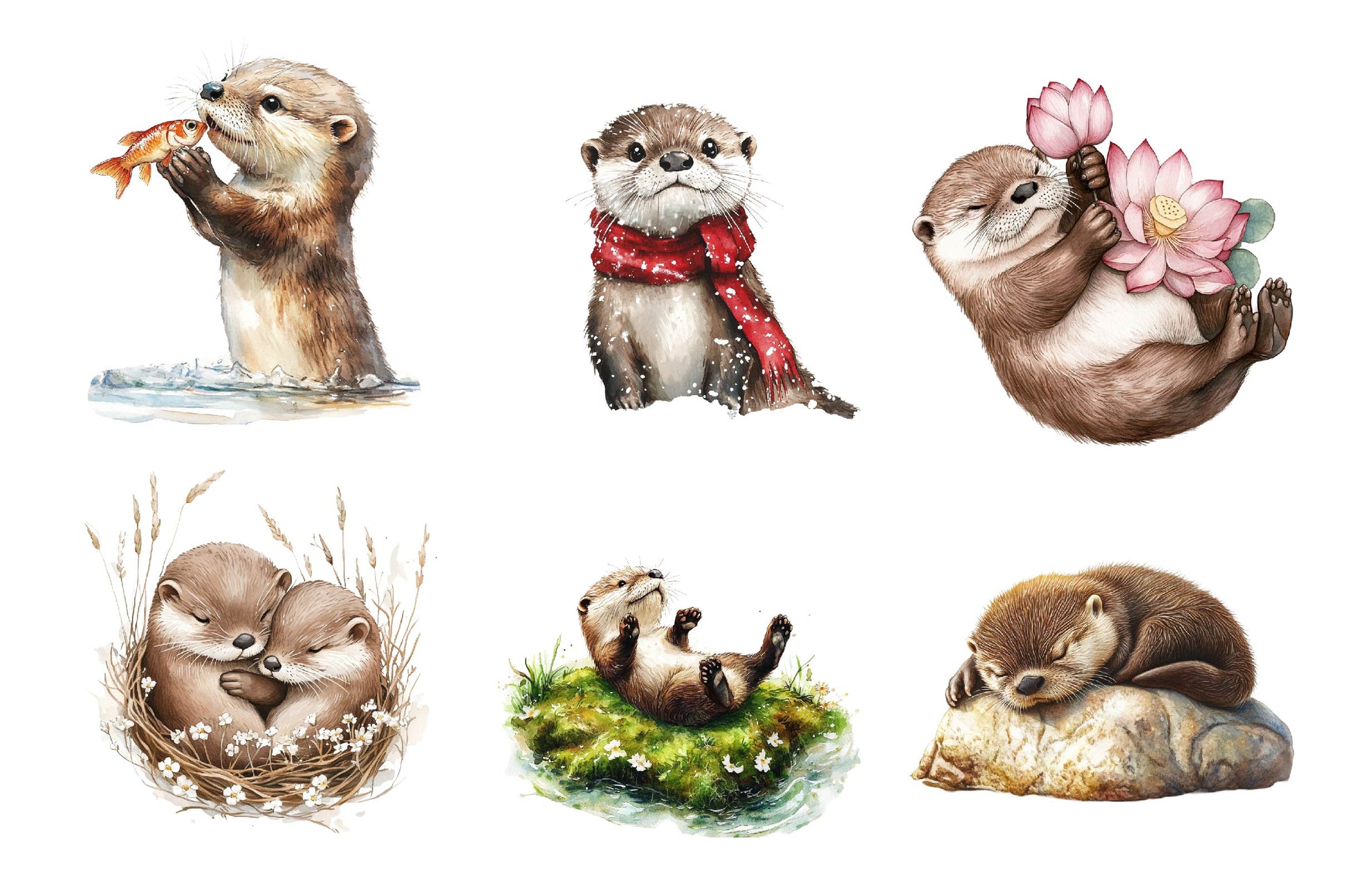 Playful Otter Pups Clipart Bundle - CraftNest - Digital Crafting and Art