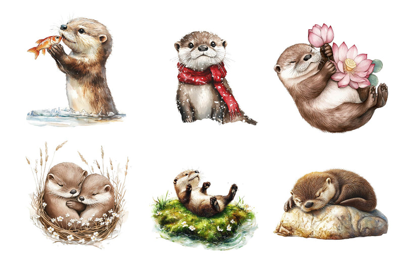 Playful Otter Pups Clipart Bundle - CraftNest - Digital Crafting and Art