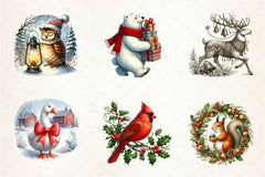 Vintage Christmas Animals Clipart Bundle - CraftNest - Digital Crafting and Art