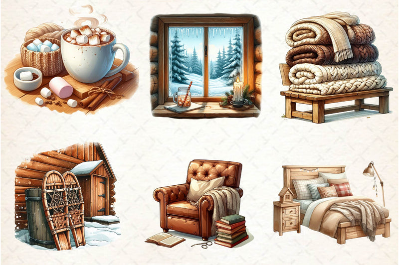 Antique Beige Cozy Cabin Clipart Bundle - CraftNest - Digital Crafting and Art