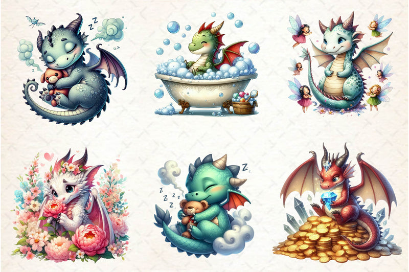 Cute Fantasy Baby Dragons Clipart Bundle - CraftNest - Digital Crafting and Art