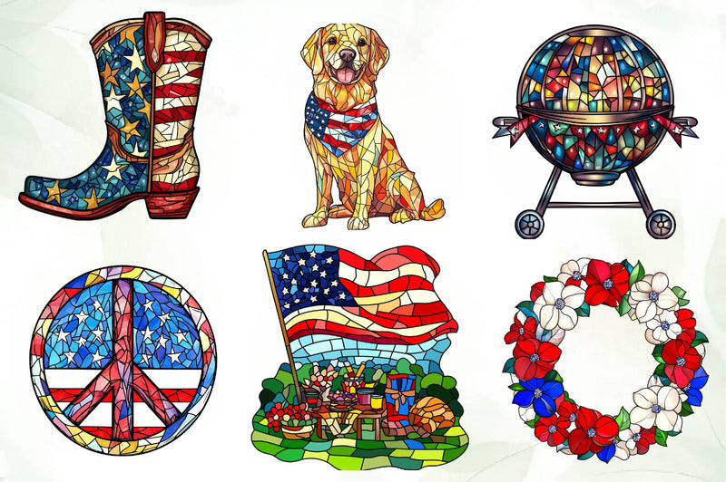 Round Stained Glass 4th Of July Clipart Bundle 2 - CraftNest - Digital Crafting and Art
