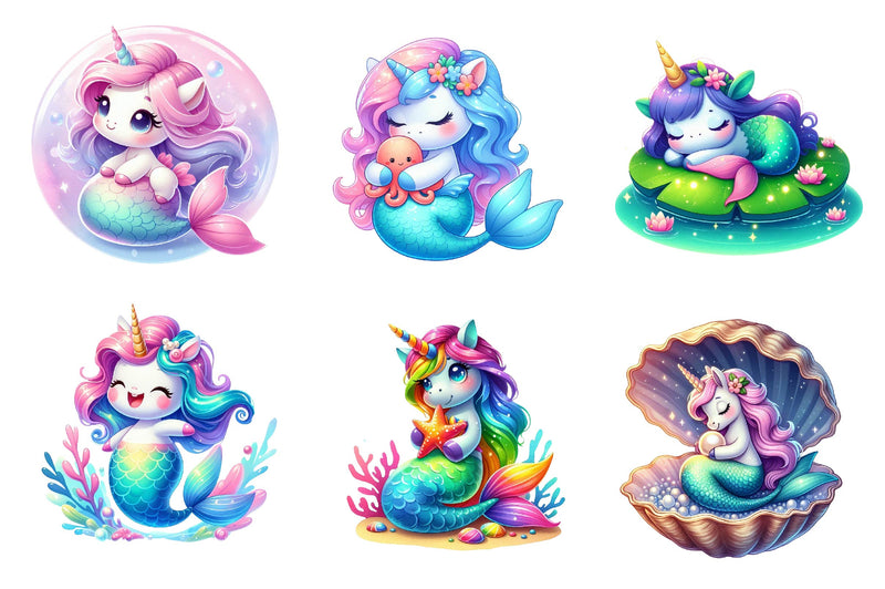 Cute Unicorn With Mermaid Clipart Bundle - CraftNest - Digital Crafting and Art