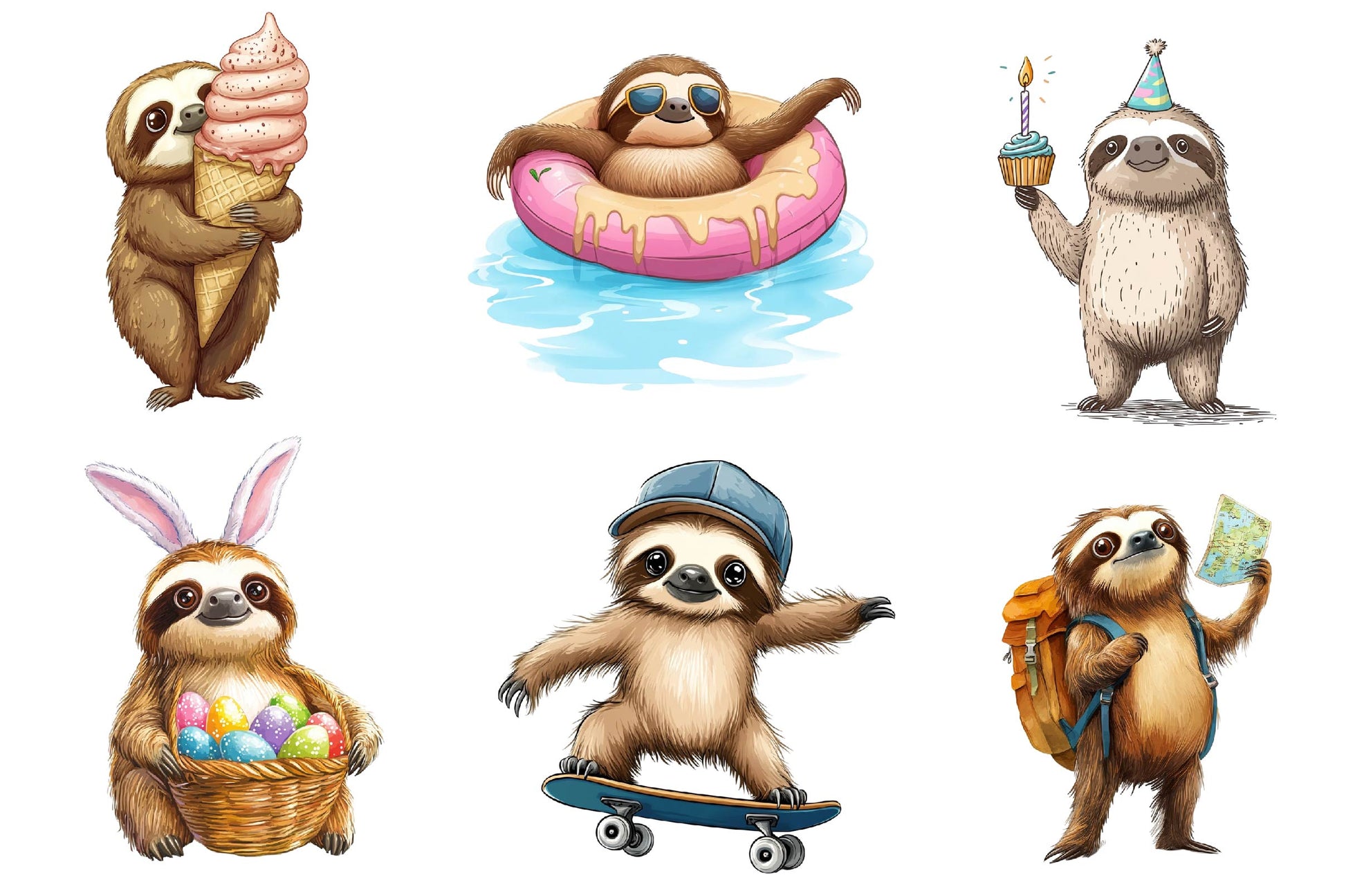 Quirky Funny Sloth Clipart Bundle - CraftNest - Digital Crafting and Art