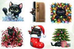 Peeking Christmas Black Cat Clipart Bundle - CraftNest - Digital Crafting and Art