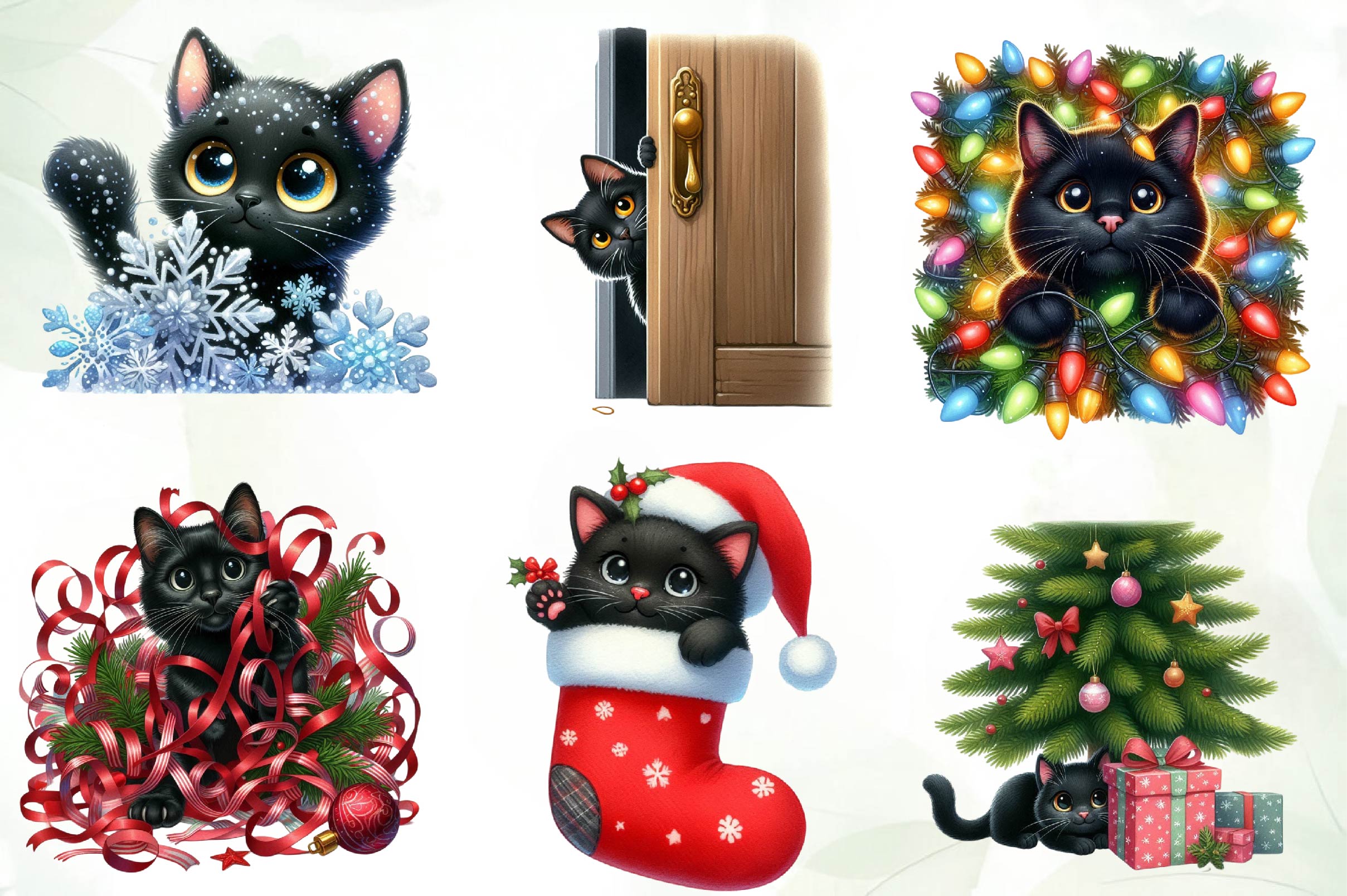 Peeking Christmas Black Cat Clipart Bundle - CraftNest - Digital Crafting and Art