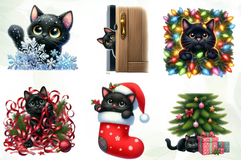 Peeking Christmas Black Cat Clipart Bundle - CraftNest - Digital Crafting and Art