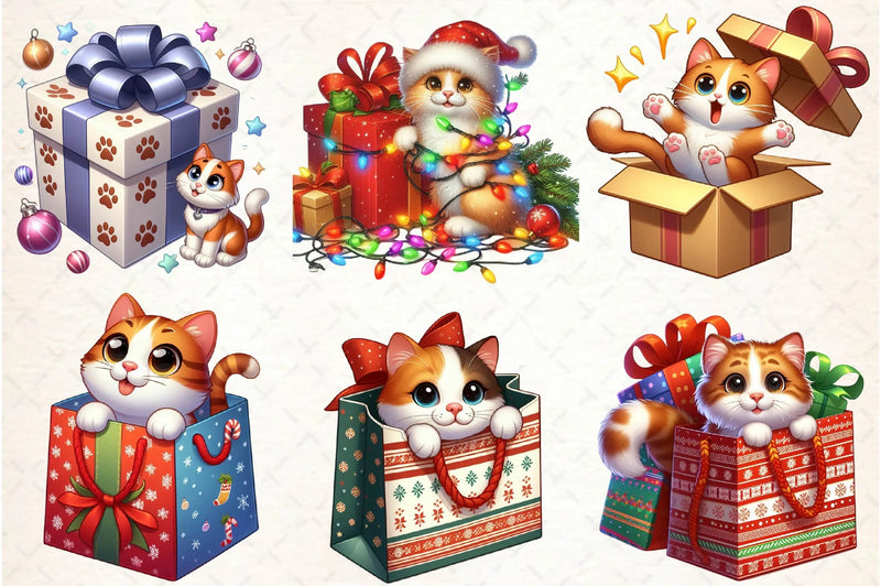 Christmas Cat Gift Box Clipart Bundle - CraftNest - Digital Crafting and Art
