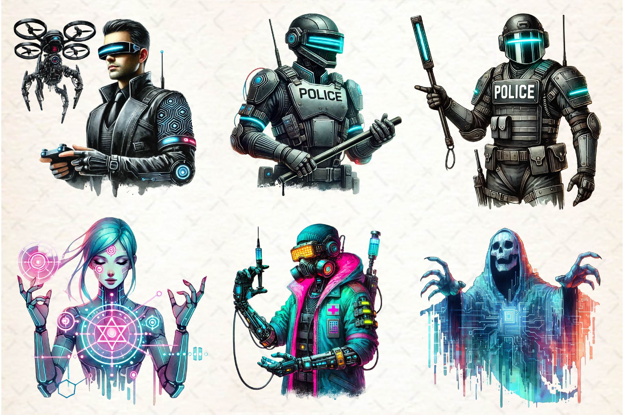 Cyberpunk Characters Clipart Bundle - CraftNest - Digital Crafting and Art