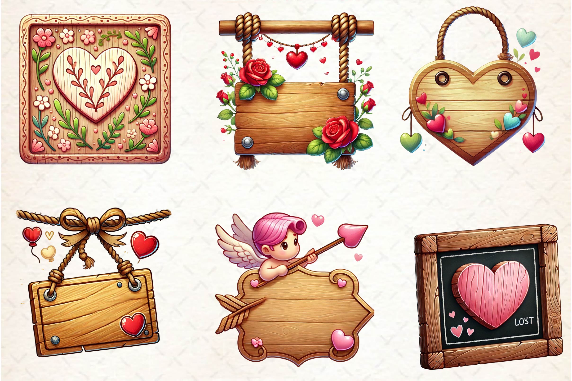 Valentines Empty Wooden Signs Clipart Bundle - CraftNest - Digital Crafting and Art