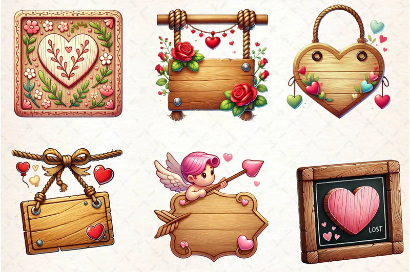 Valentines Empty Wooden Signs Clipart Bundle - CraftNest - Digital Crafting and Art