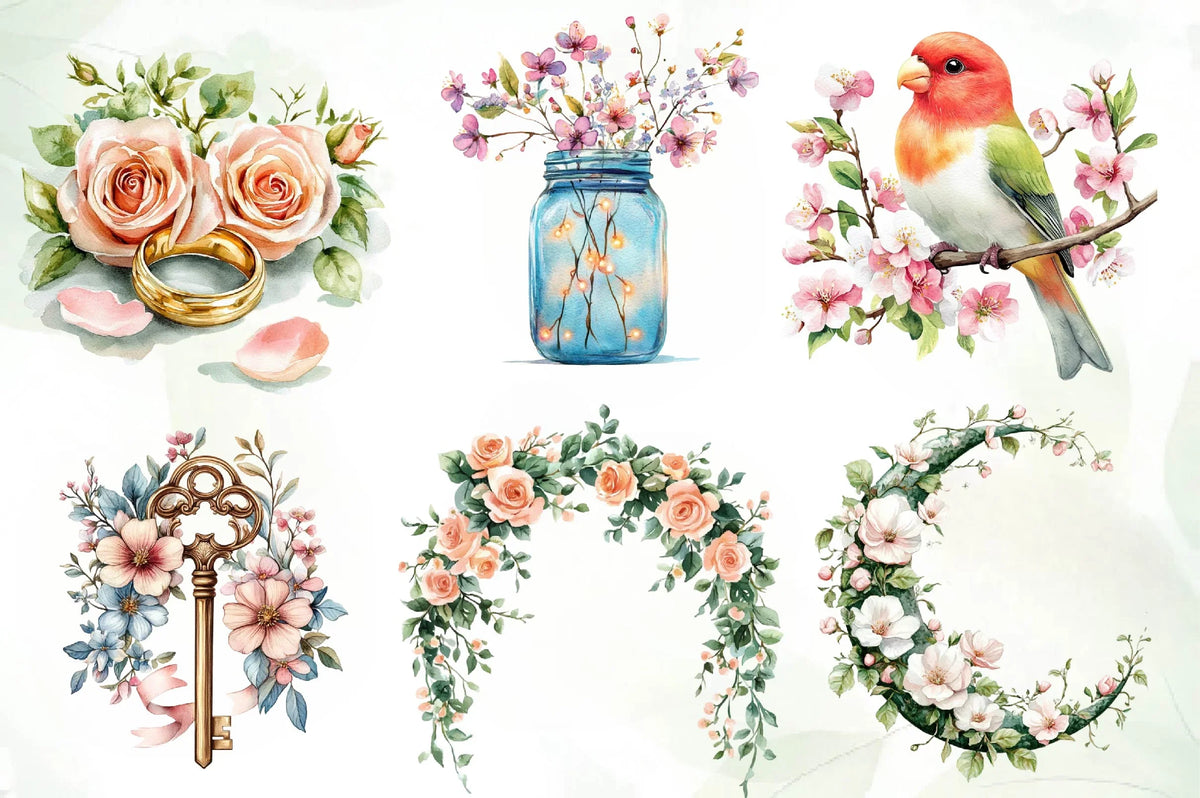 Spring Romance Sign Romantic Spring Clipart Bundle