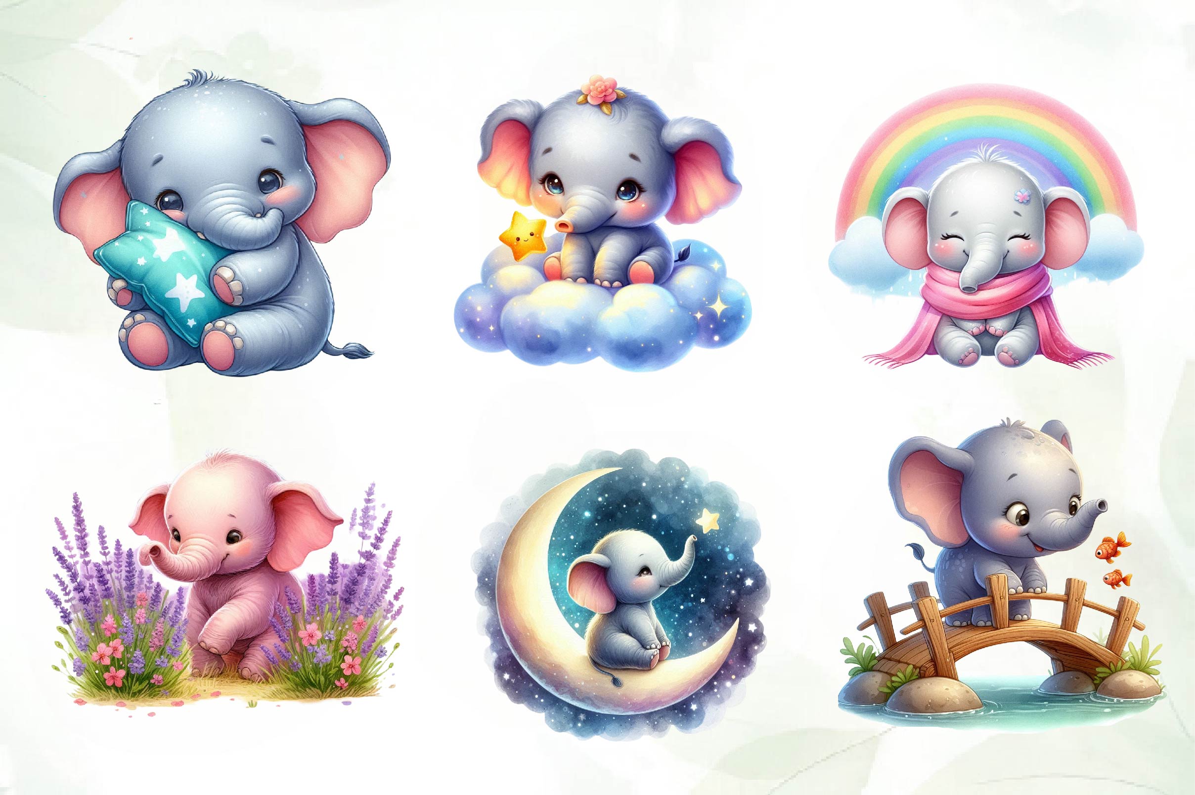 Cute Baby Elephant Clipart Bundle - CraftNest - Digital Crafting and Art