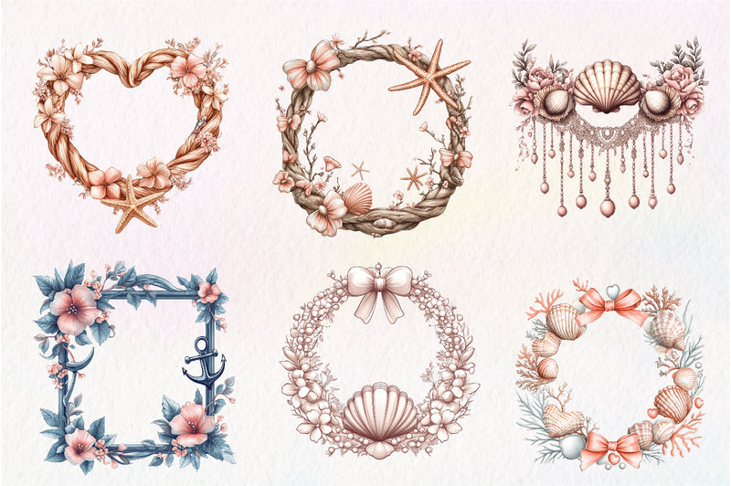Coquette Coastal Summer Frame Clipart Bundle - CraftNest - Digital Crafting and Art