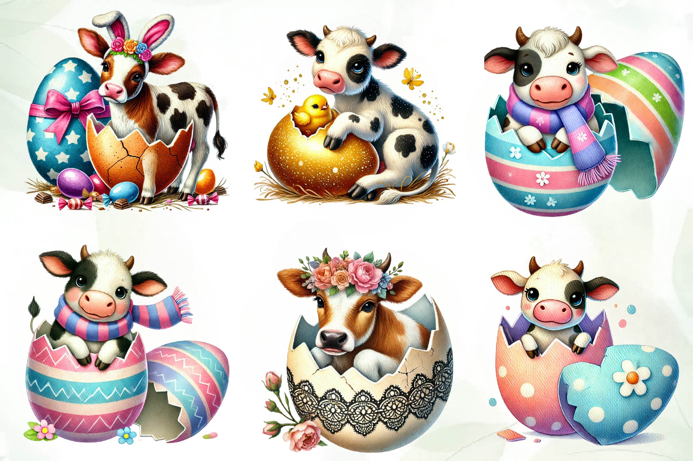Easter Cow On Cracked Egg Clipart Bundle - CraftNest - Digital Crafting and Art