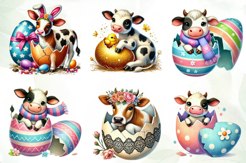 Easter Cow On Cracked Egg Clipart Bundle - CraftNest - Digital Crafting and Art