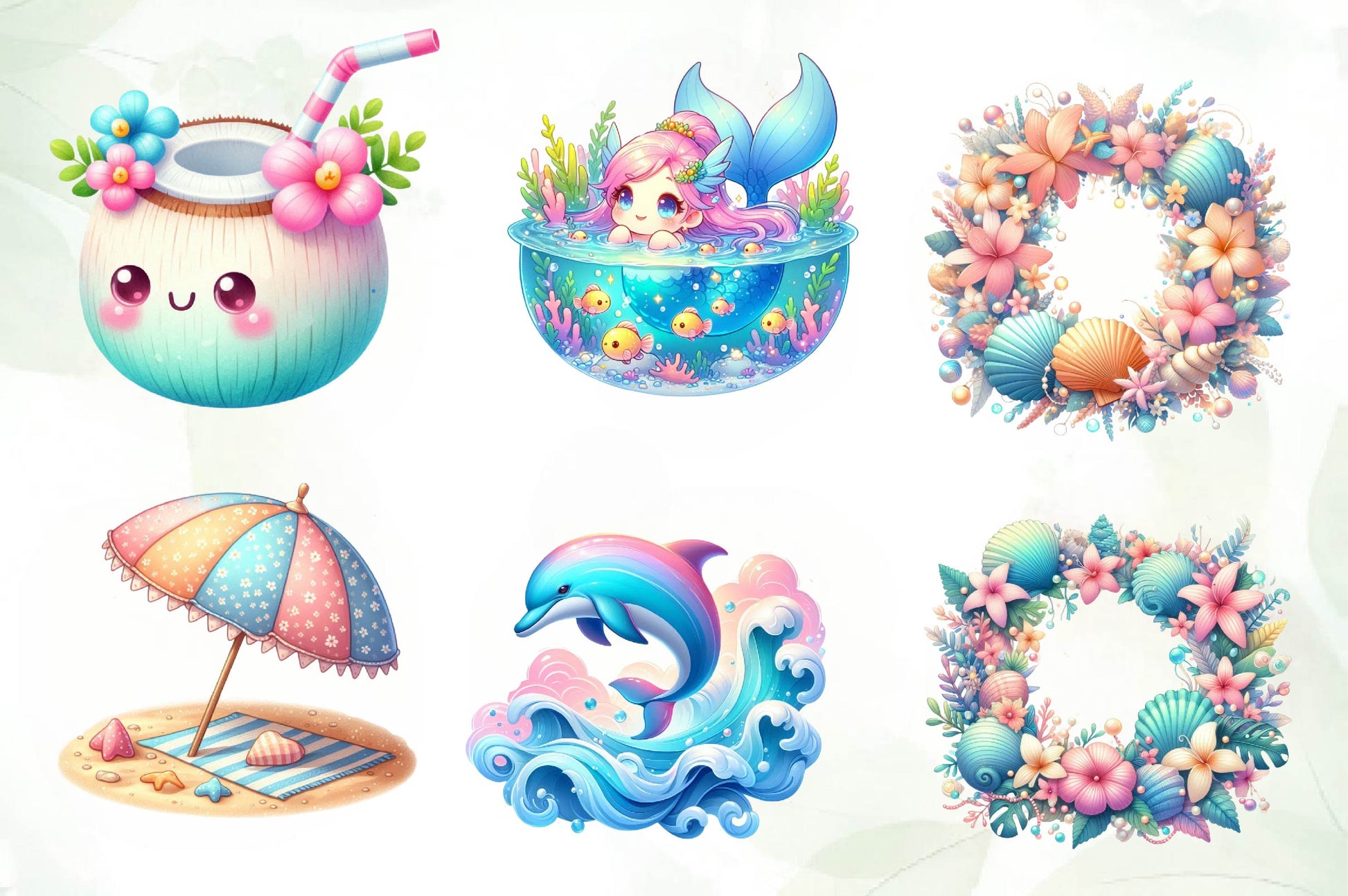 Cute Pastel Colour Tropical Summer Clipart Bundle - CraftNest - Digital Crafting and Art