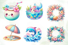 Cute Pastel Colour Tropical Summer Clipart Bundle - CraftNest - Digital Crafting and Art