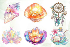 Seashell Mermaid Flower Clipart Bundle - CraftNest - Digital Crafting and Art