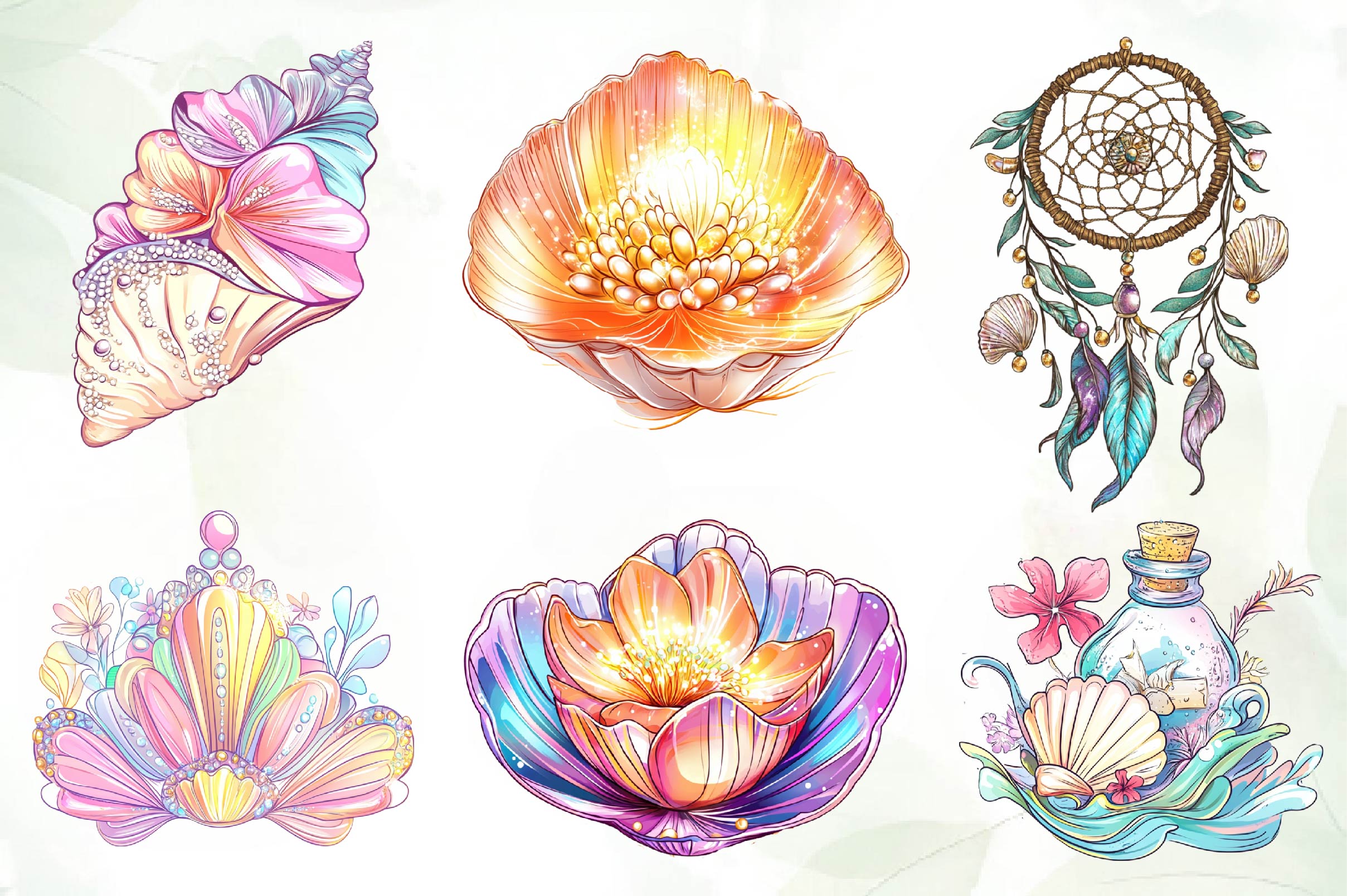 Seashell Mermaid Flower Clipart Bundle - CraftNest - Digital Crafting and Art