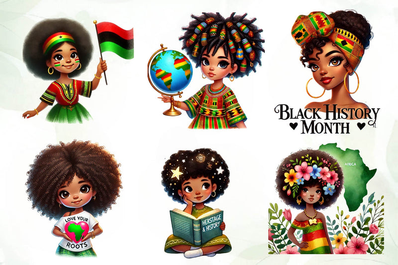 Black History Month Afro Girl Clipart Bundle - CraftNest - Digital Crafting and Art