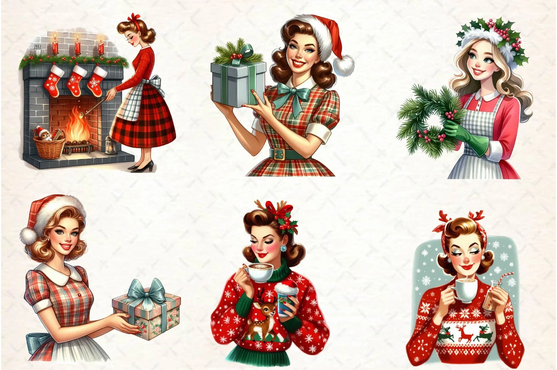 Retro Christmas Housewives Clipart Bundle - CraftNest - Digital Crafting and Art