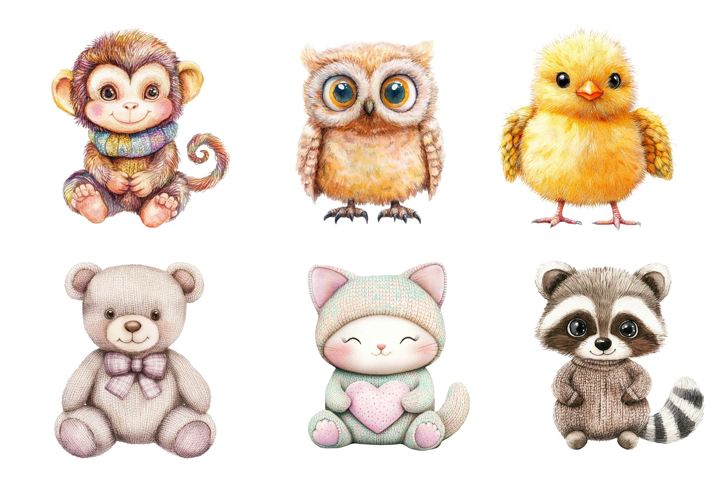 Knitted Plush Baby Animals Clipart Bundle - CraftNest - Digital Crafting and Art