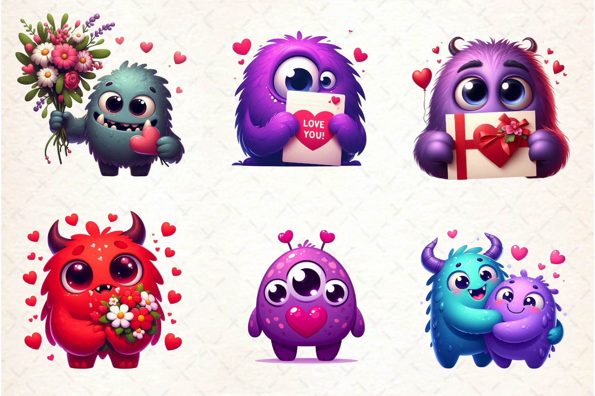 Cute Cartoon Valentine's Day Monsters Clipart Bundle - CraftNest - Digital Crafting and Art