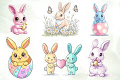 Cute Pastel Easter Bunny Clipart Bundle - CraftNest - Digital Crafting and Art