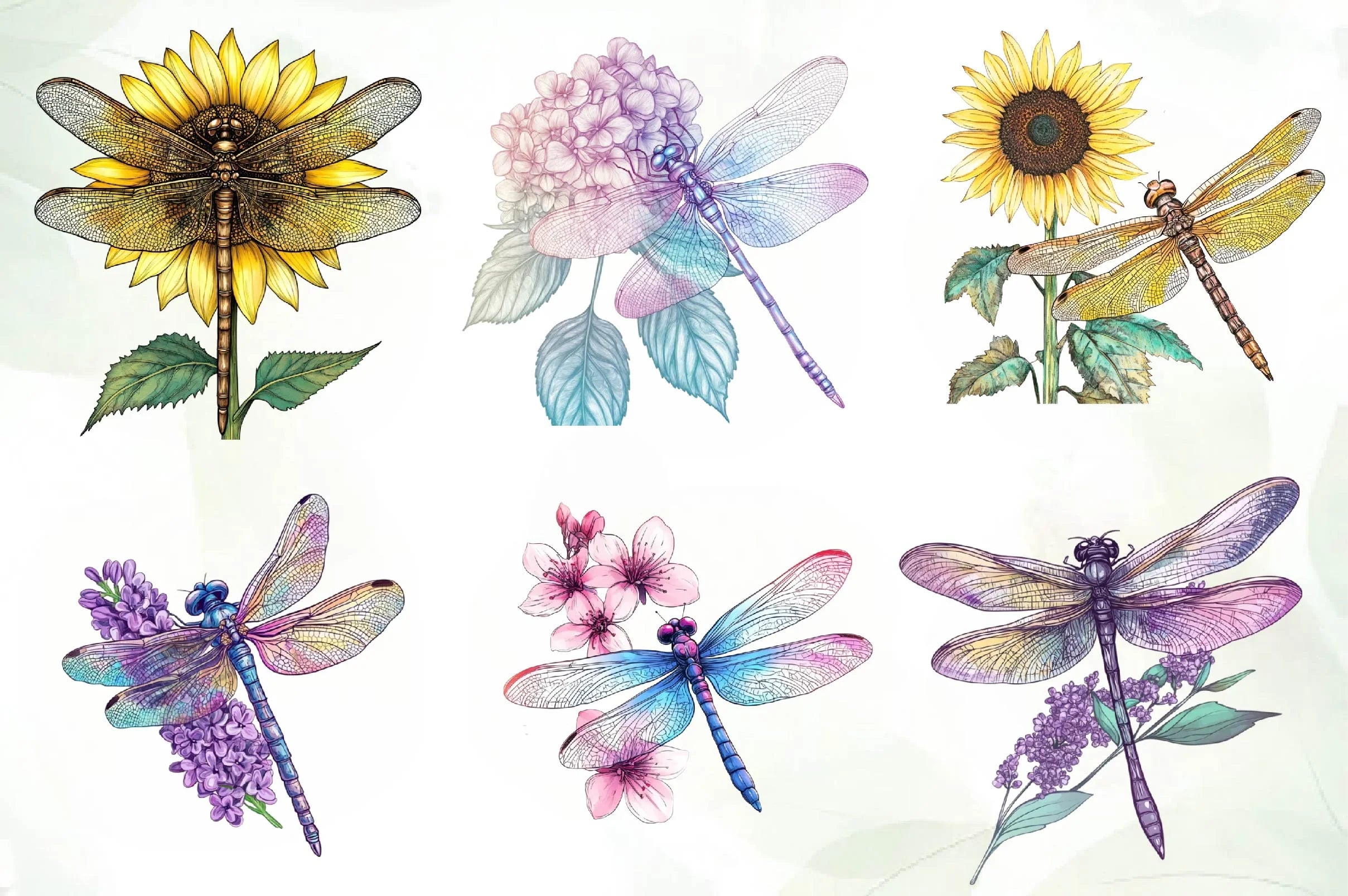Dragonfly And Flowers Clipart Bundle - CraftNest - Digital Crafting and Art