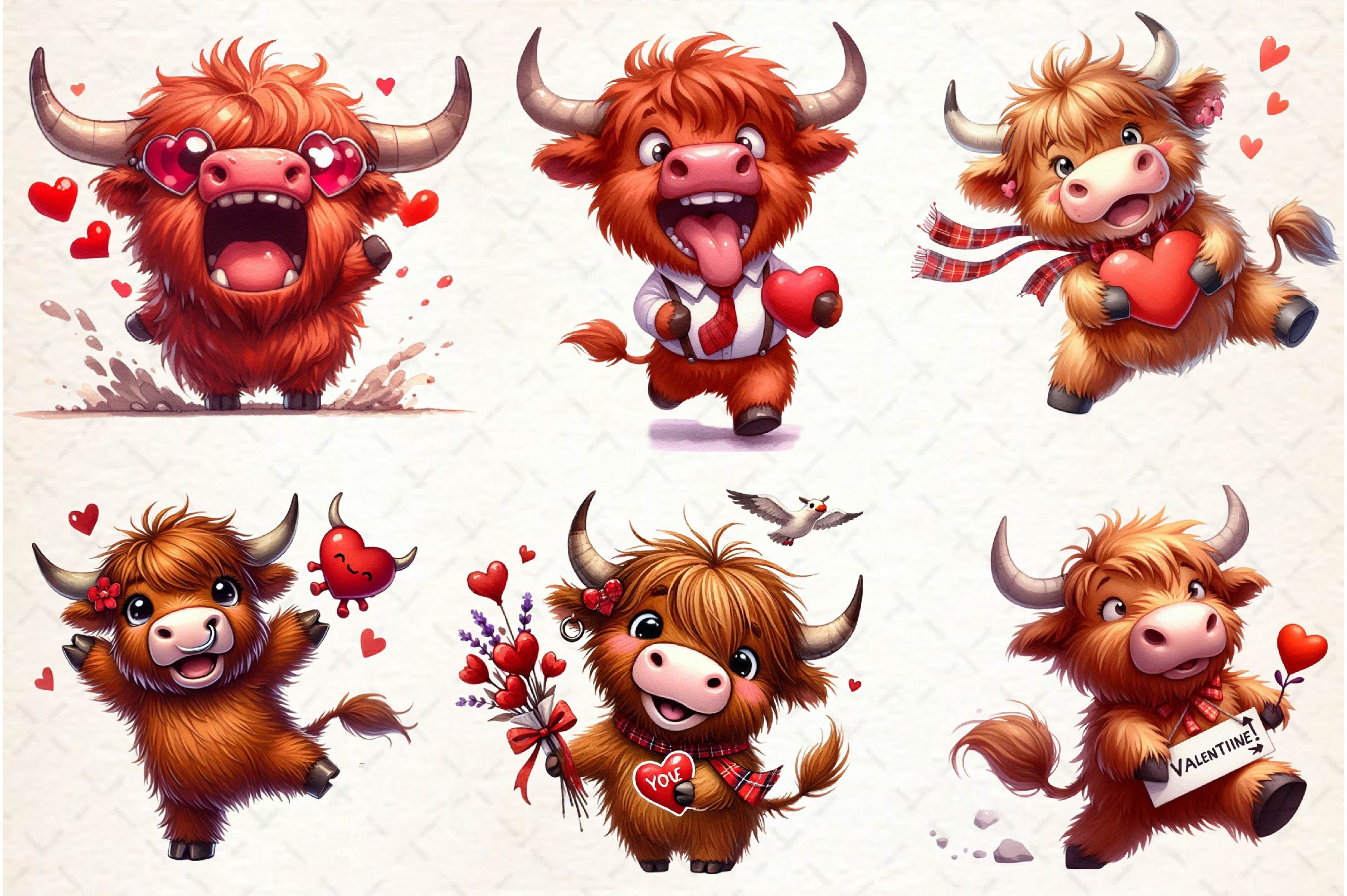 Funny Valentine Highland Cow Clipart Bundle - CraftNest - Digital Crafting and Art
