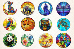 Round Stained Glass Animals Clipart Bundle - CraftNest - Digital Crafting and Art