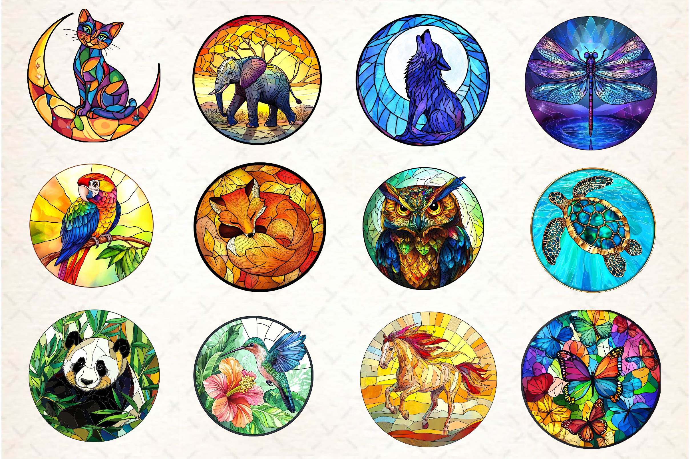Round Stained Glass Animals Clipart Bundle - CraftNest - Digital Crafting and Art