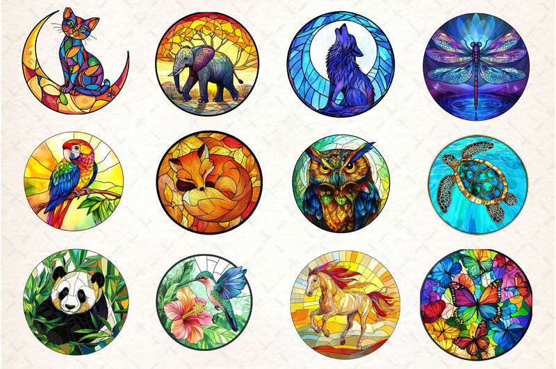 Round Stained Glass Animals Clipart Bundle - CraftNest - Digital Crafting and Art