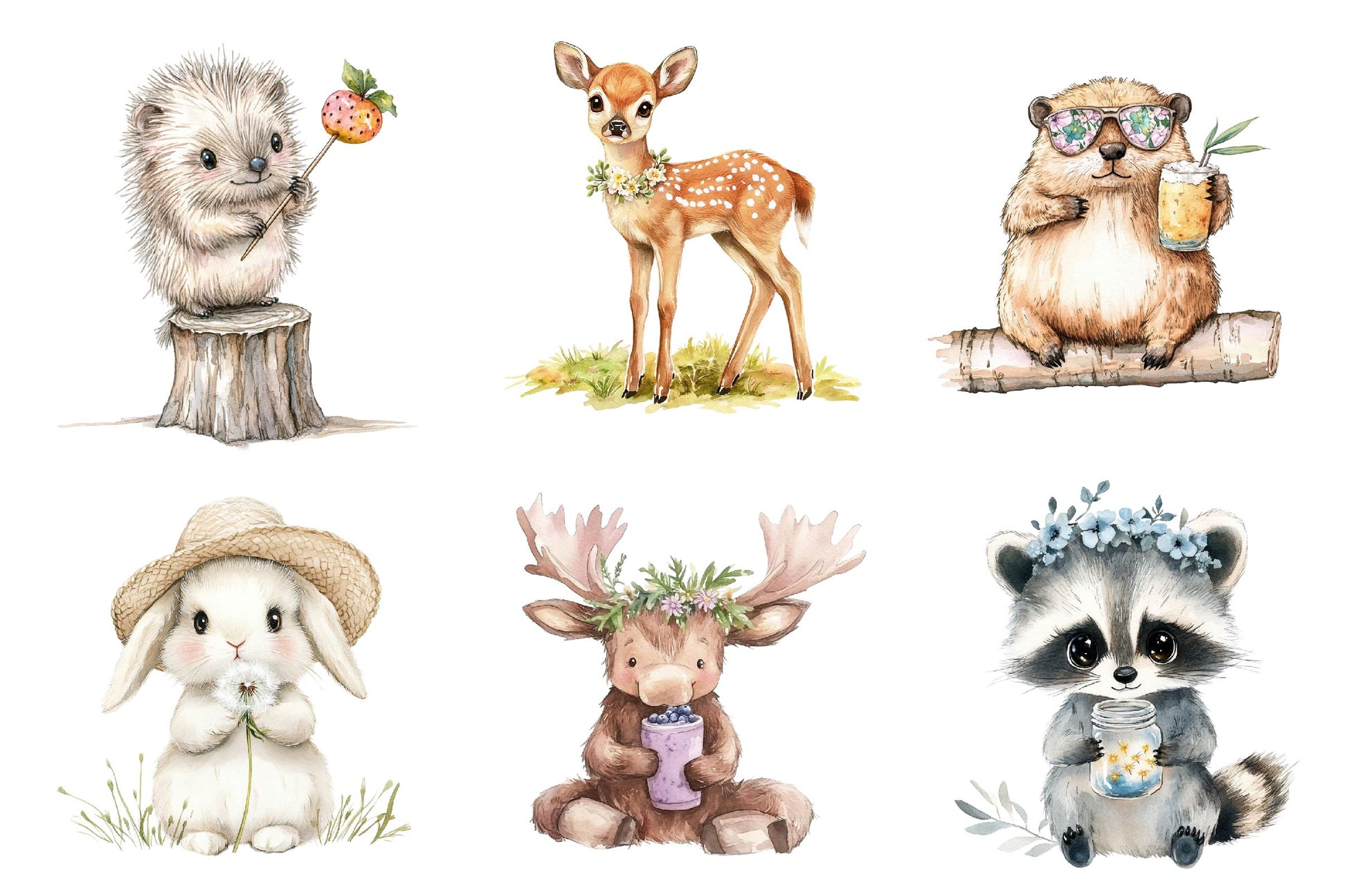 Whimsical Summer Woodland Animals Clipart Bundle - CraftNest - Digital Crafting and Art