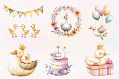 Baby White Goose Birthday Clipart Bundle - CraftNest - Digital Crafting and Art