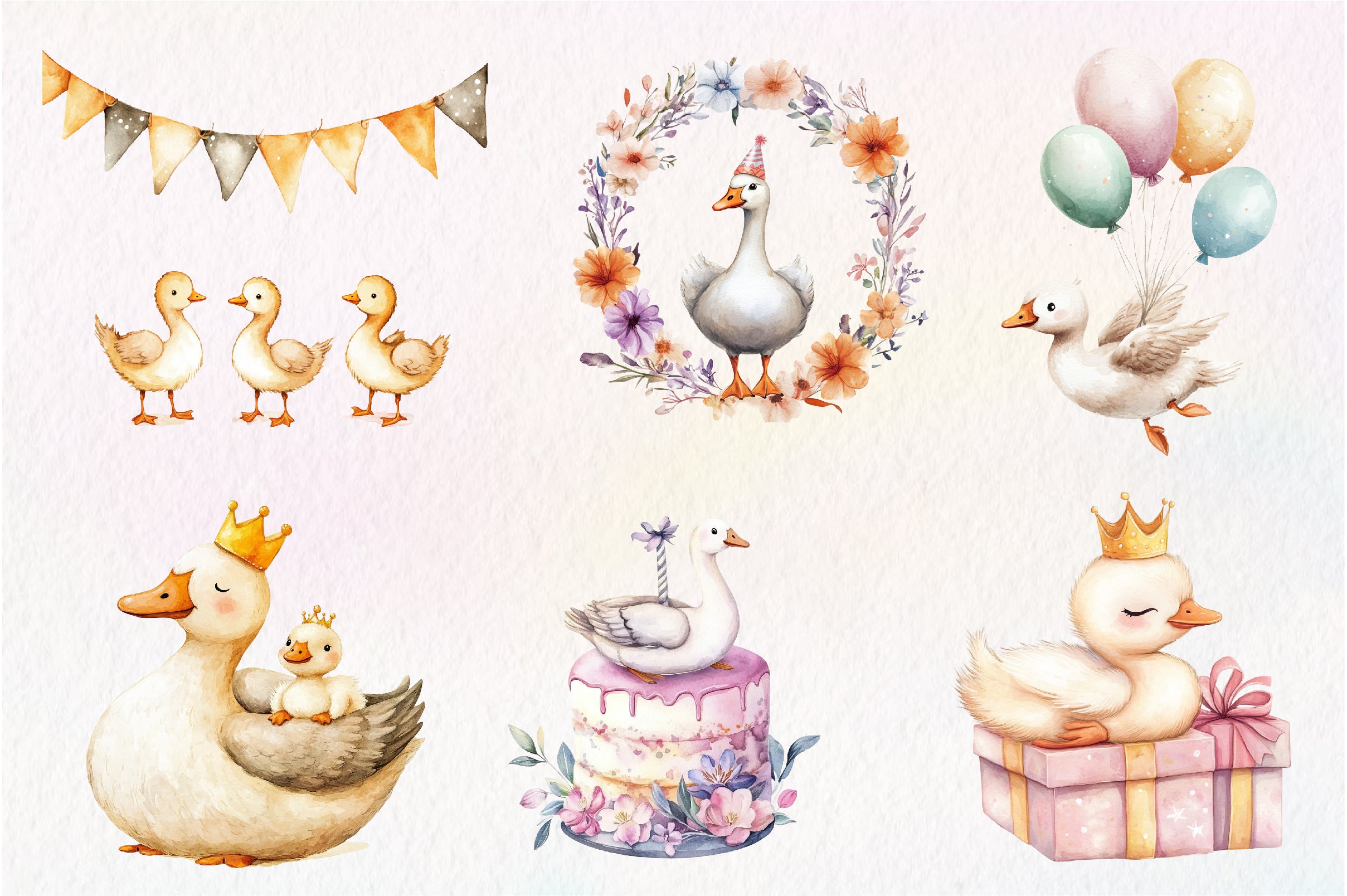 Baby White Goose Birthday Clipart Bundle - CraftNest - Digital Crafting and Art
