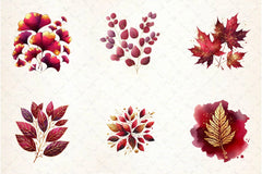 Burgundy And Gold Leaves Clipart Bundle - CraftNest - Digital Crafting and Art